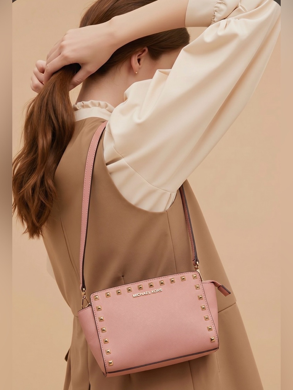 Michael Kors Blush Pink Studded Saffiano Crossbody